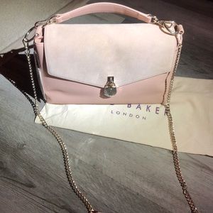 Ted Baker London Marieaa Taupe Pink Suede & Leather Padlock Shoulder Bag NWT